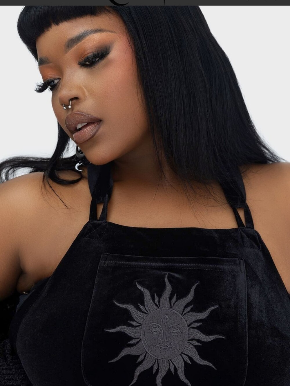 Killstar Black Velvet Maxi Dress with Sun Design - Picture 8 of 11